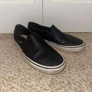 Black Vans 8.5 Asher Leather Women's Perforated Slip-On Shoes